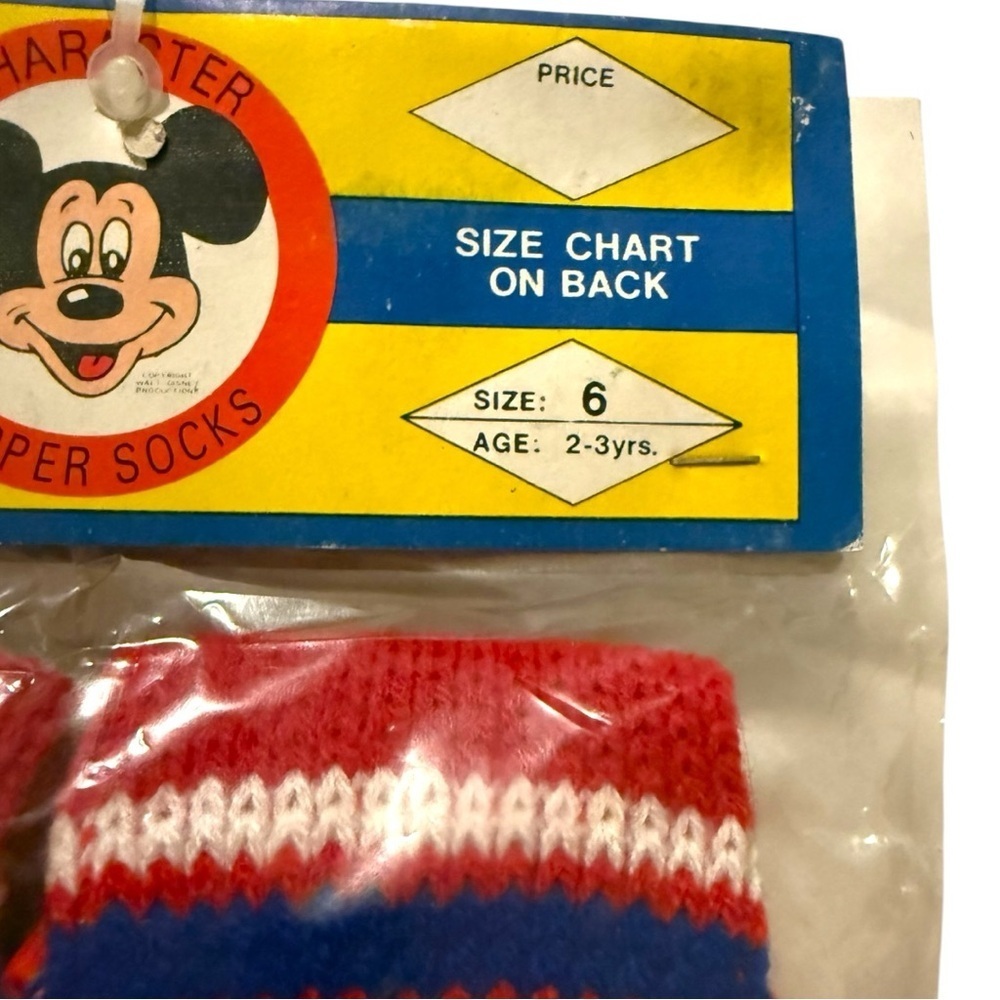 Vintage Mickey Mouse Club Slipper Socks Walt Disney Productions Red/White/Blue 6 - Picture 3 of 6